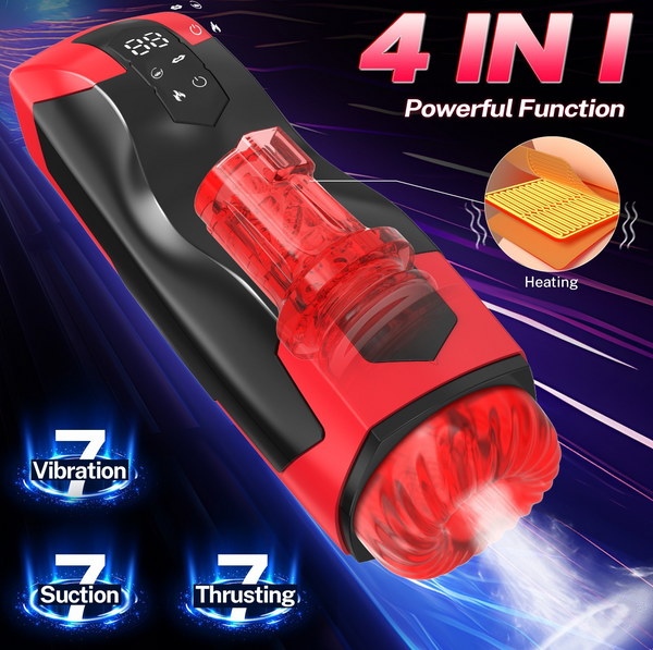 4 In 1 Male Masturbator Automatic Thrusting Vibrating Heated Suction Cup