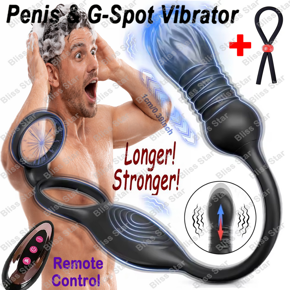 Vibrating Penis Ring Prostate Massager 10 Modes Remote Control Waterproof