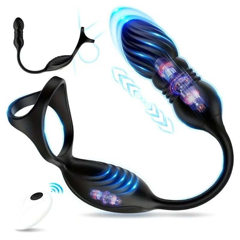 Vibrating Cock Ring Prostate Massager 9 Modes Dual Motors Silicone for Men