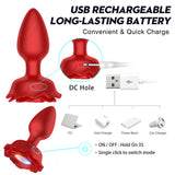 Anal Plug Rose Vibrator Vibrating Butt Plug with 10 Vibrations, Light Up Anal Toys