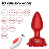 Anal Plug Rose Vibrator Vibrating Butt Plug with 10 Vibrations, Light Up Anal Toys