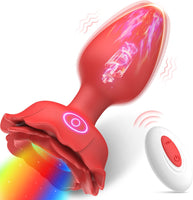 Anal Plug Rose Vibrator Vibrating Butt Plug with 10 Vibrations, Light Up Anal Toys