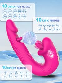 3-in-1 Clitoral Vibrator G-Spot Dildo Tongue Licking 10 Modes