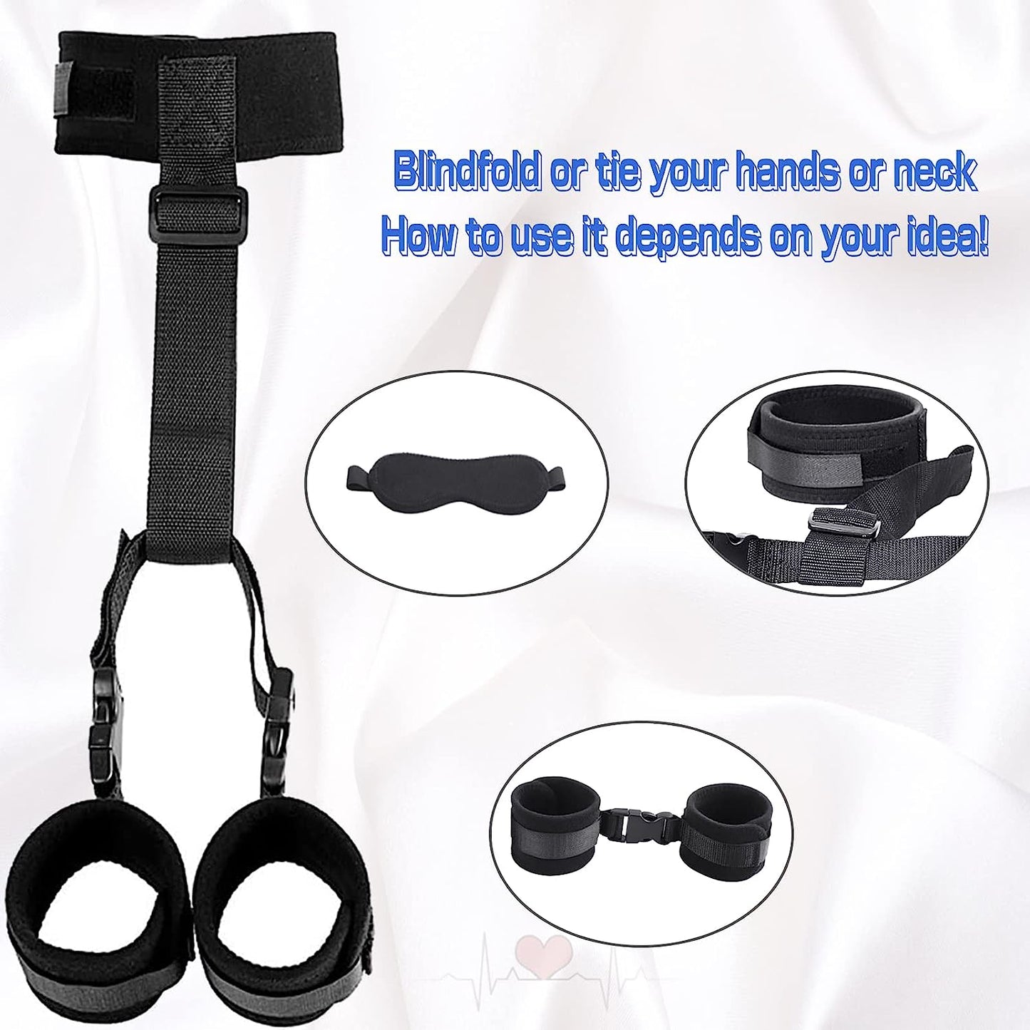 Bondage Restraints Set Neck to Wrist - Behind Back Handcuffs Collar with Blindfold Adjustable Bondage Gear & Accessories, Bed SM Games Play Toys