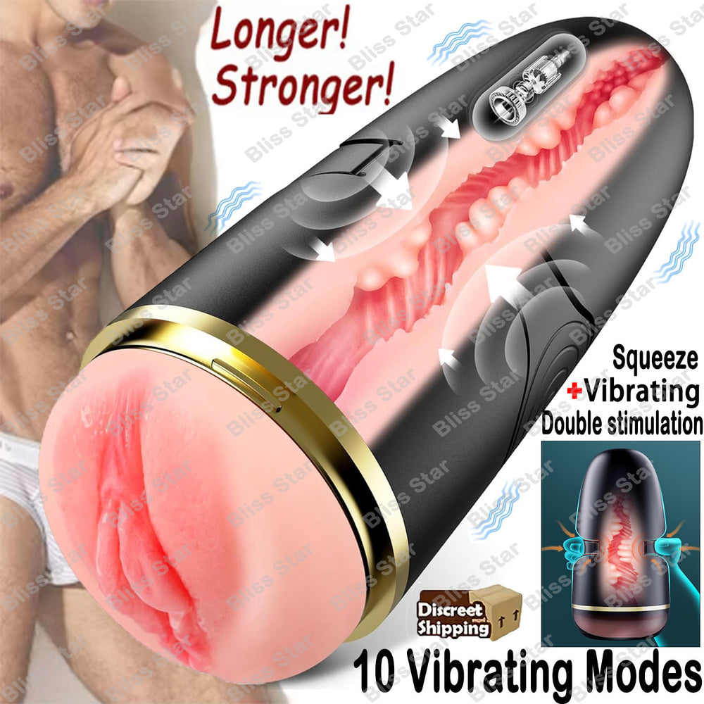 Male Masturbaters Cup Automatic HandsFree Squeeze Vibrating Stroker Men Sex Toys