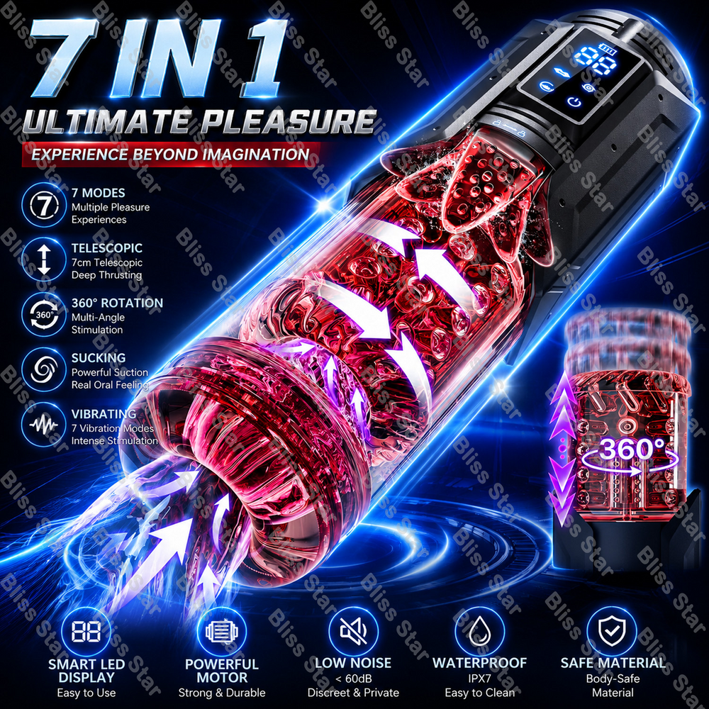Male Masturbator Automatic APP Control 7 Modes Thrusting Rotating Silicone
