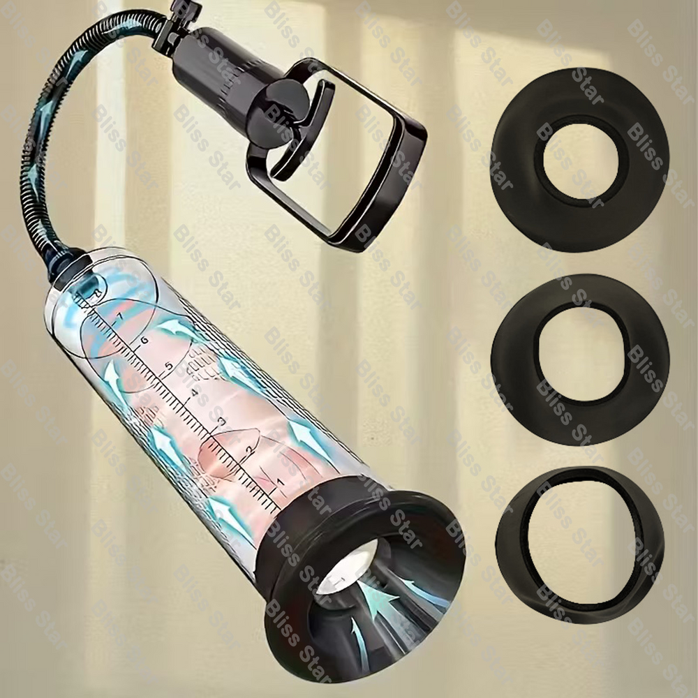 Manual Vacuum Pump 3 Interchangeable Sleeves Transparent Cylinder for Men