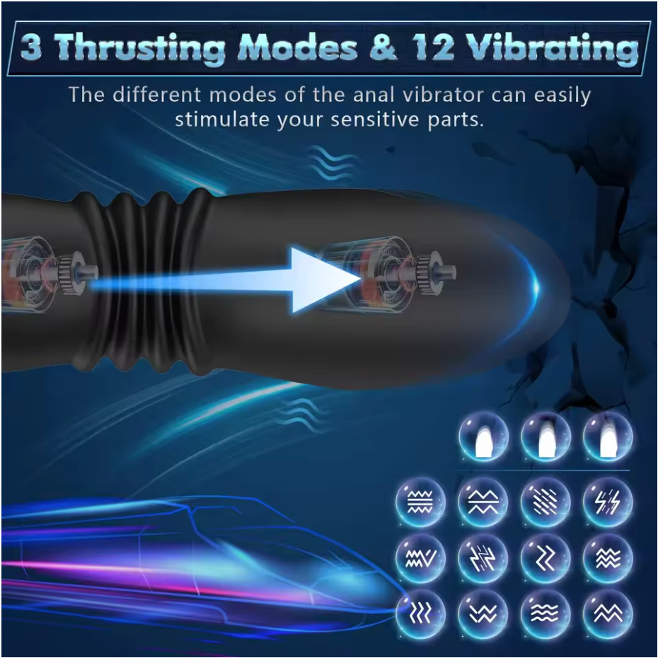 Anal Vibrator 12 Modes Dual Motors L-Shaped Silicone Prostate Massager