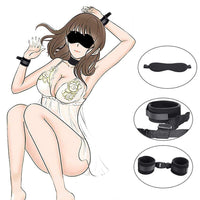 Bondage Restraints Set Neck to Wrist - Behind Back Handcuffs Collar with Blindfold Adjustable Bondage Gear & Accessories, Bed SM Games Play Toys