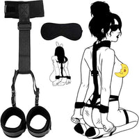 Bondage Restraints Set Neck to Wrist - Behind Back Handcuffs Collar with Blindfold Adjustable Bondage Gear & Accessories, Bed SM Games Play Toys