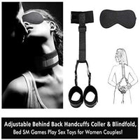 Bondage Restraints Set Neck to Wrist - Behind Back Handcuffs Collar with Blindfold Adjustable Bondage Gear & Accessories, Bed SM Games Play Toys